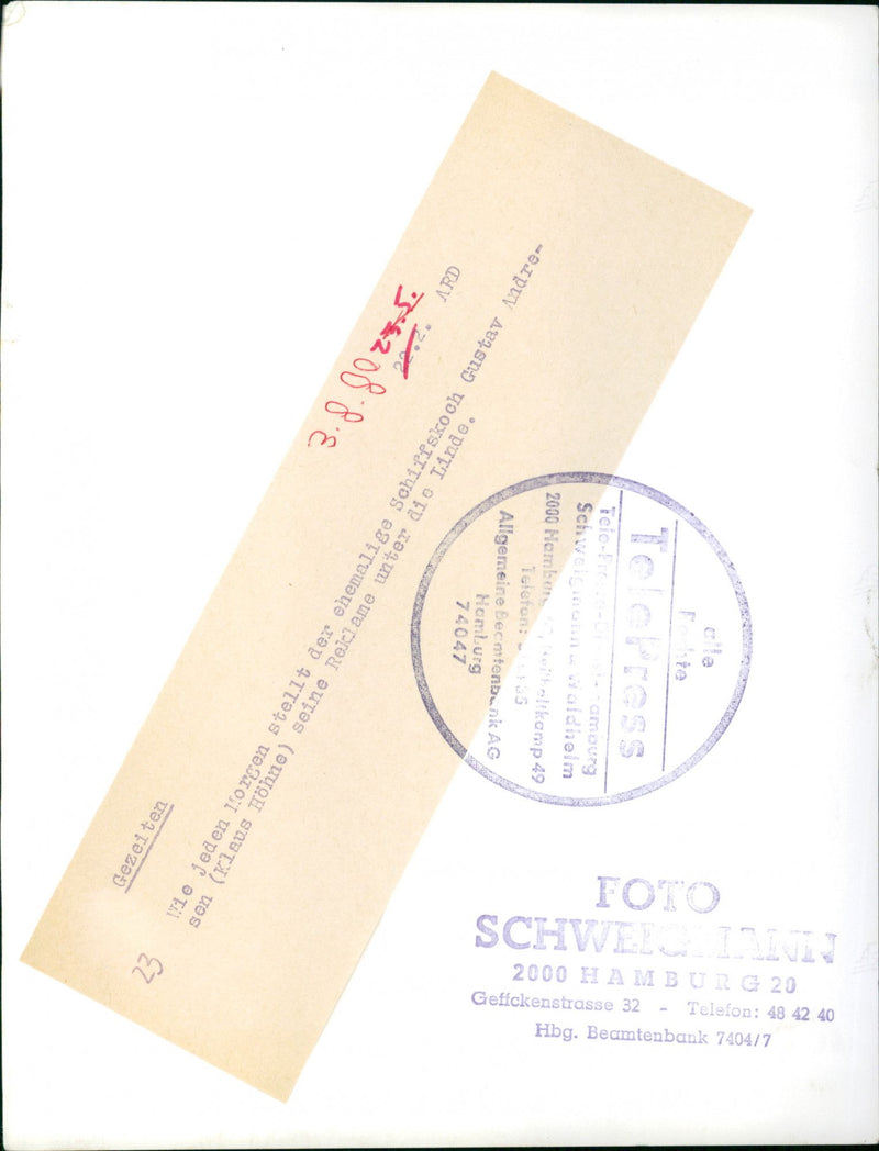 SPESIALITE MENUE HERE CHOICE ICKE GUSTAV TIDAL HAMBURG ALLGEMEINE - Vintage Photograph