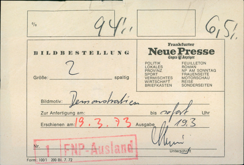 1973 Frankfurter Rundschau Image No. 13/1973 - Vintage Photograph