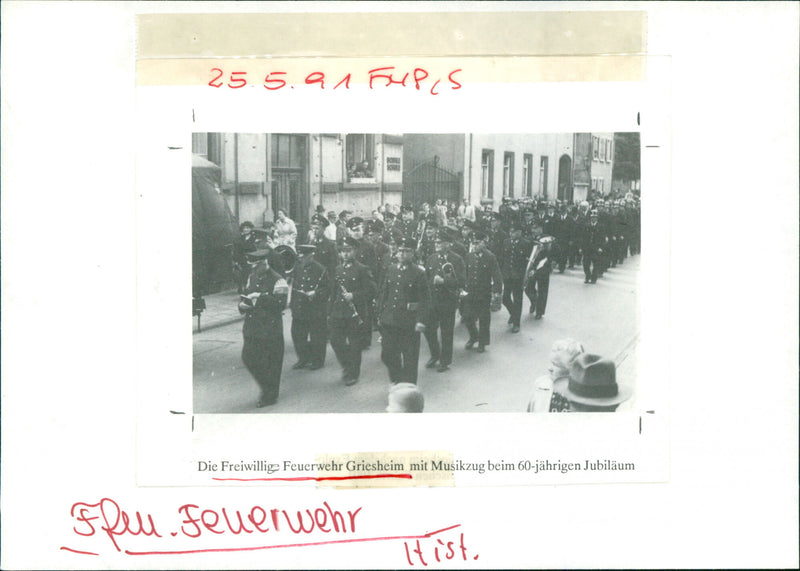 1991 volunteer fire department Griesheim with music train - Vintage Photograph