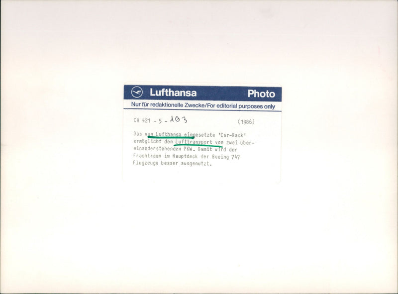 "Car-Rack" from Lufthansa - Vintage Photograph