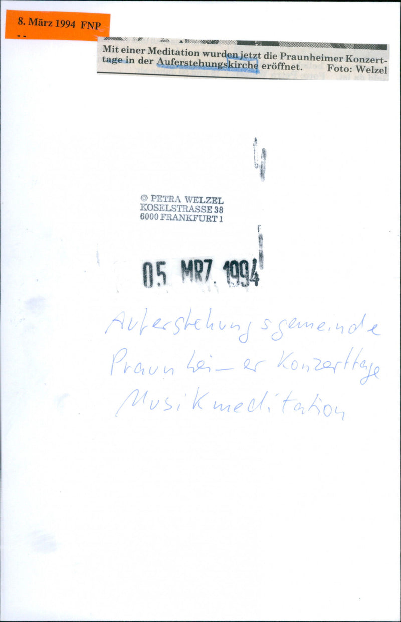 1994 Resurrection community Praunheimer concert days Music meditation - Vintage Photograph