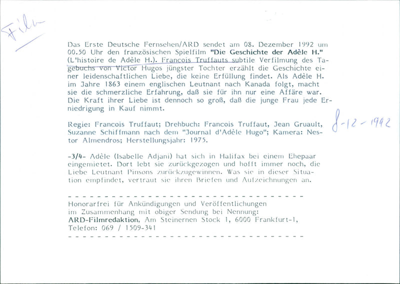 FILM: Die Geschichte der Adèle H. - Vintage Photograph