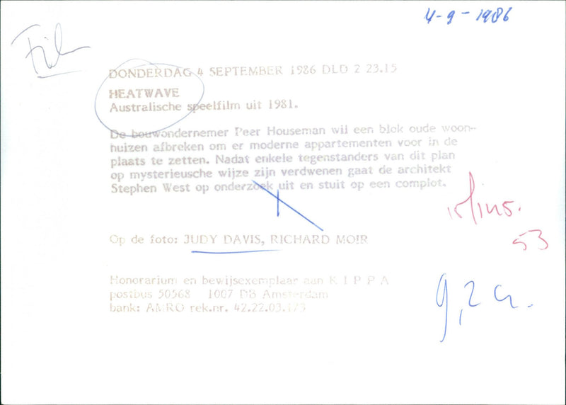 Judy Davis and Richard Moir - Heatwave - Vintage Photograph