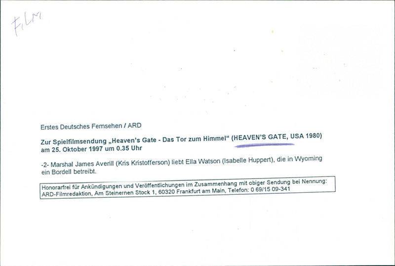 Kris Kristofferson and Isabelle Huppert - Heaven's Gate - Vintage Photograph