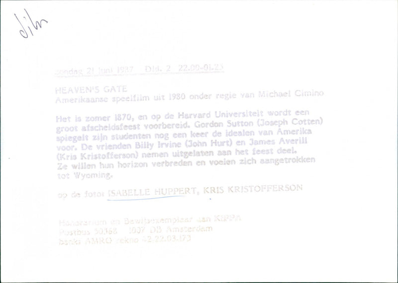 Isabelle Huppert and Kris Kristofferson - Vintage Photograph