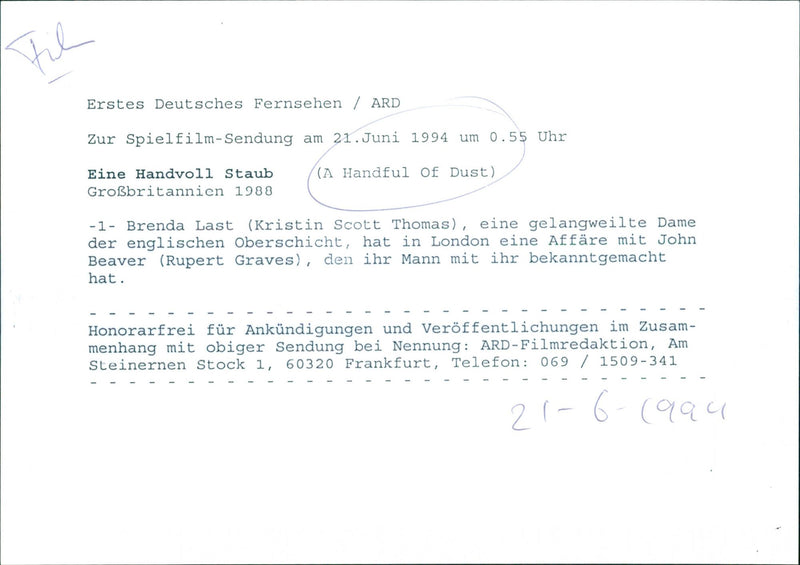 Kristin Scott Thomas and Rupert Graves - A Handful of Dust - Vintage Photograph