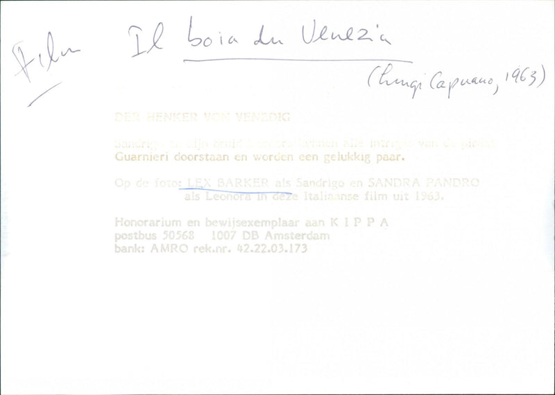 Lex Barker and Sandra Pandro - Il boia di Venezia - Vintage Photograph