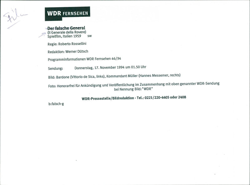 General Della Rovere (Il generale Della Rovere) - Vintage Photograph