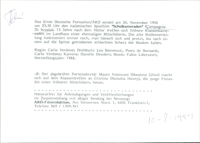 Massimo Ghini and Natasha Hovey - Compagni di scuola - Vintage Photograph