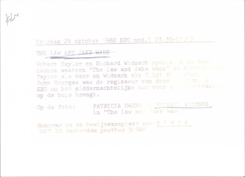 Patrica Owens and Richard Widmark - The Law and Jake Wade - Vintage Photograph