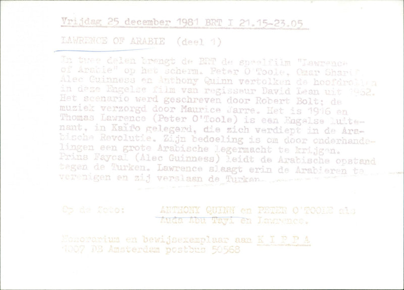 Anthony Quinn and Peter O'Toole - Lawrence of Arabia - Vintage Photograph