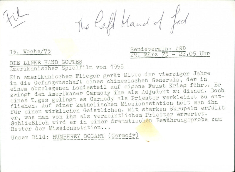 The Left Hand of God 1955 - Vintage Photograph