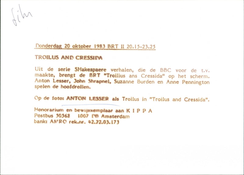 Troilus & Cressida - Vintage Photograph