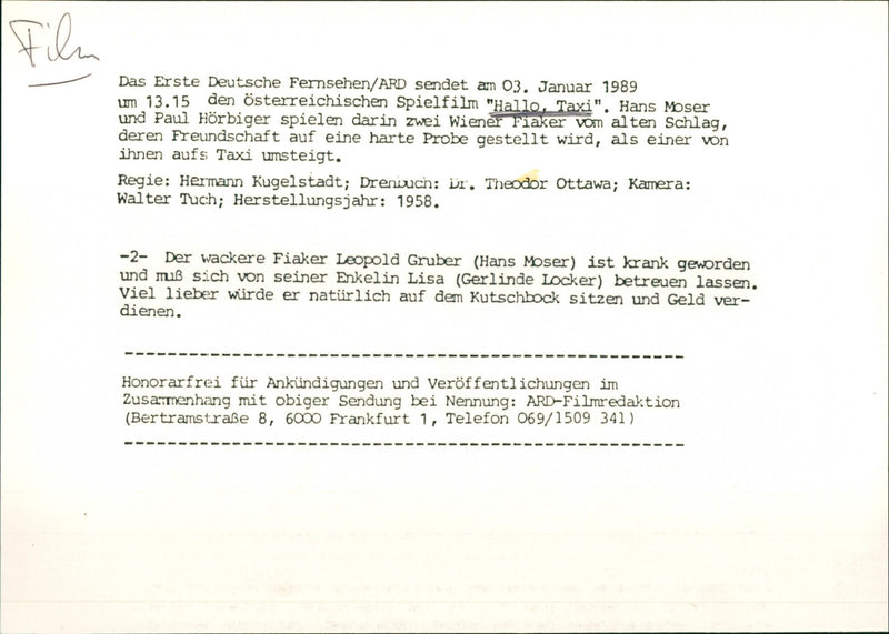 Hallo Taxi - Vintage Photograph