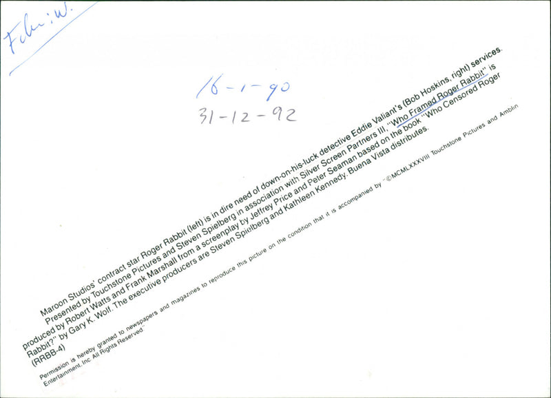 Who Framed Roger Rabbit - Vintage Photograph