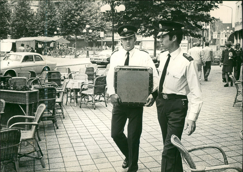 Police seizes movie canisters - Vintage Photograph