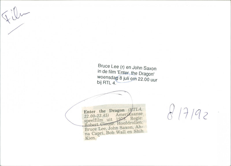 Bruce Lee and John Saxon - Vintage Photograph