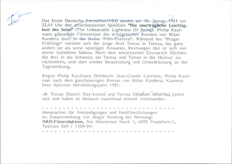 Daniel Day-Lewis and Juliette Binoche - Vintage Photograph