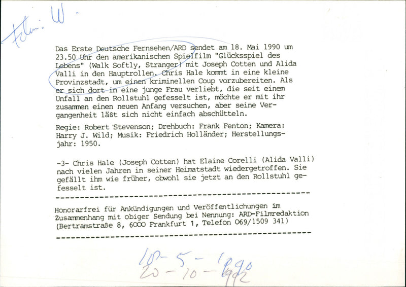 Alida Valli and Joseph Cotten - Walk Softly, Stranger - Vintage Photograph