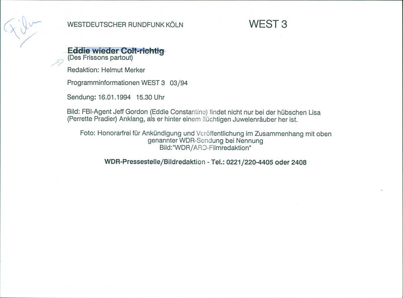 Eddie Constantine and Perrette Pradier - Des frissons partout - Vintage Photograph