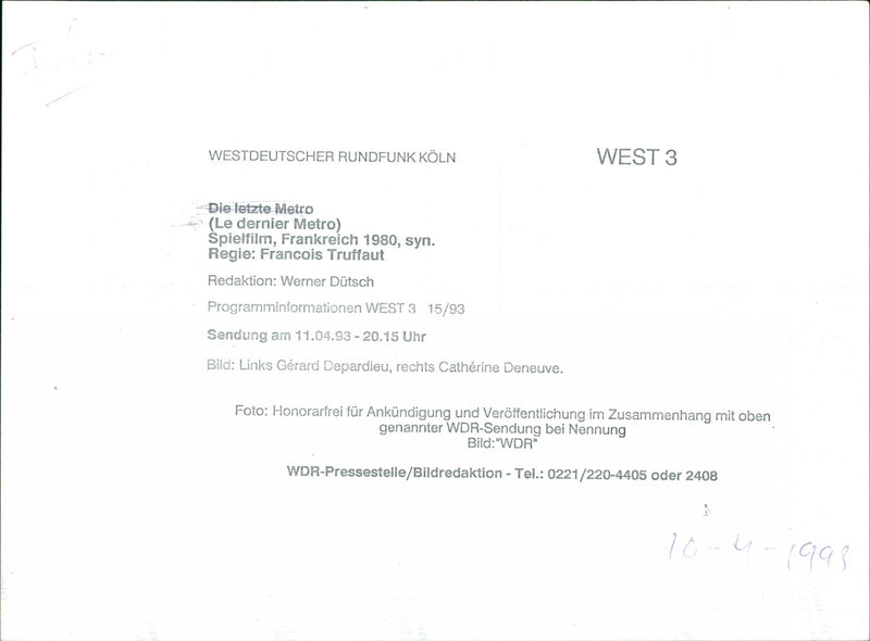 Gérard Depardieu and Catherine Deneuve - Le Dernier Métro - Vintage Photograph