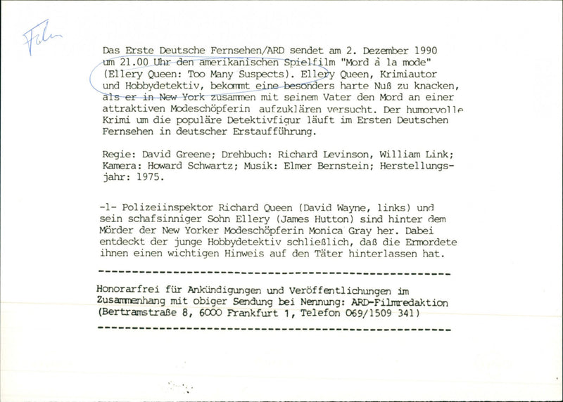 "Ellery Queen" Too Many Suspects - Vintage Photograph