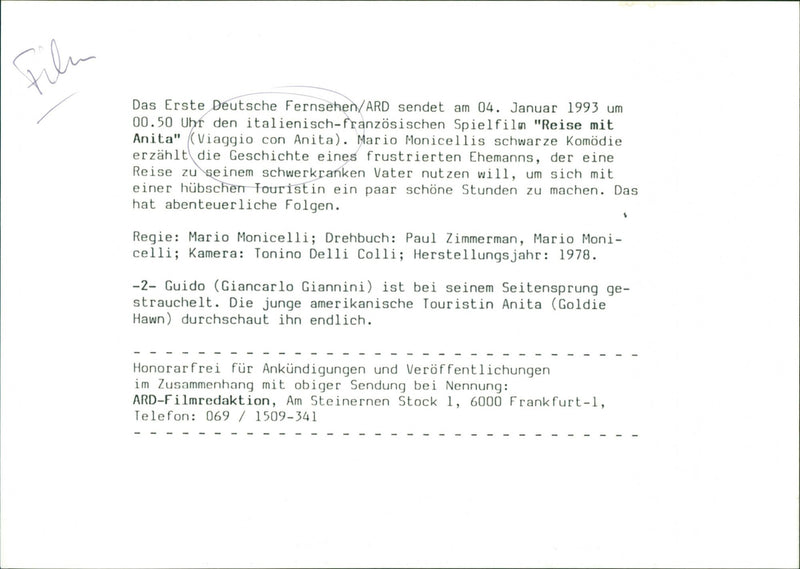 Giancarlo Giannini and Goldie Hawn - Vintage Photograph