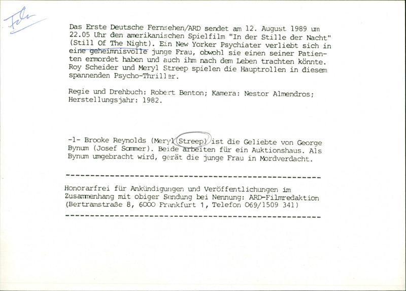 Still of the Night (1982) - Vintage Photograph