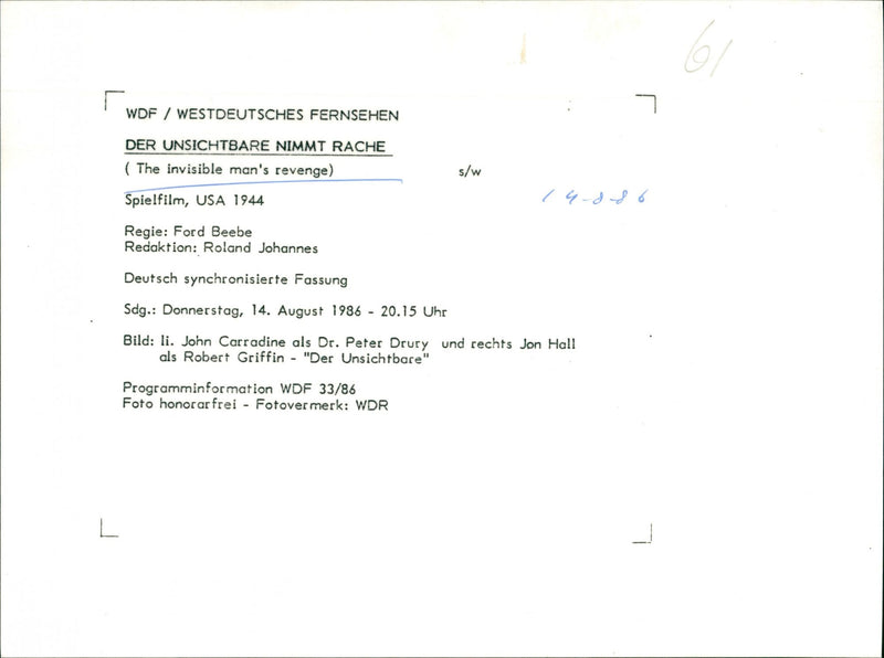 John Carradine and Jon Hall - The Invisible Man's Revenge - Vintage Photograph