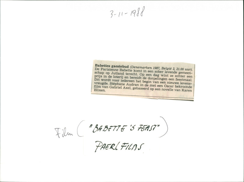 Babette's Feast - Vintage Photograph