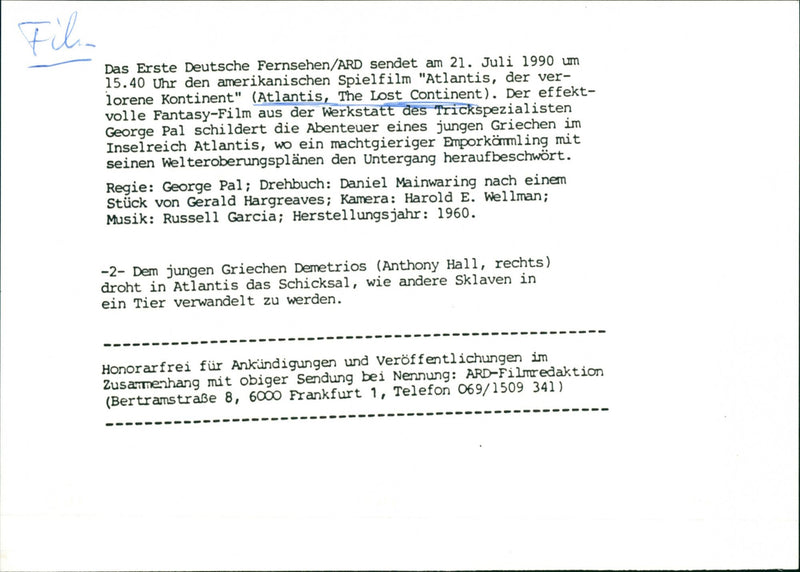 Atlantis, the Lost Continent - Vintage Photograph