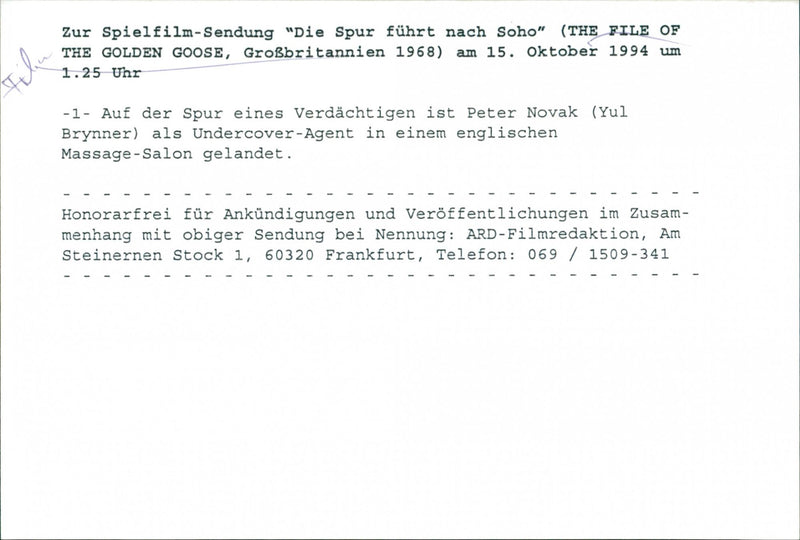 Yul Brynner - The File of the Golden Goose - Vintage Photograph