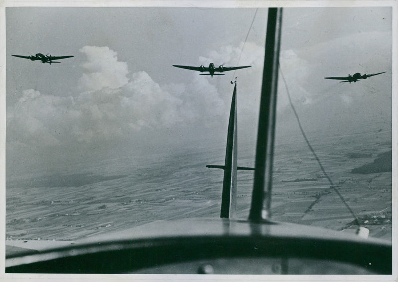 War planes flying above the sea. 1939. - Vintage Photograph