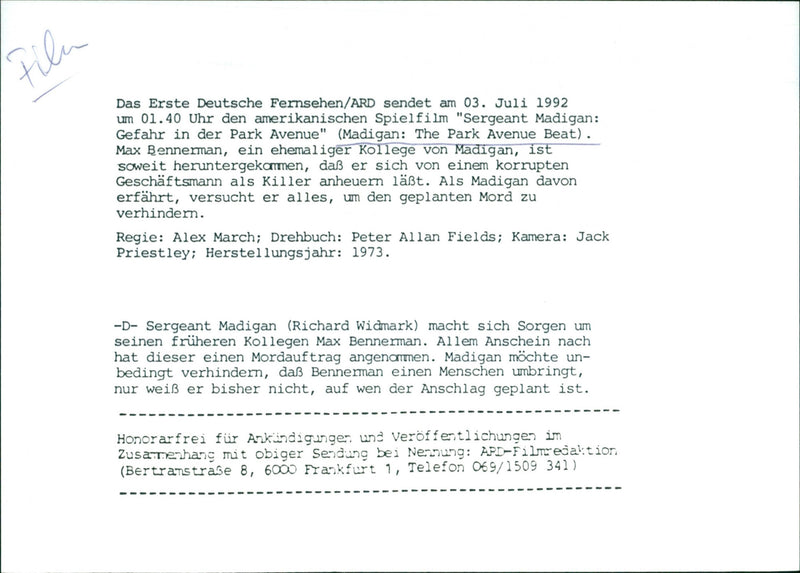 Richard Widmark - Madigan: The Park Avenue Beat - Vintage Photograph