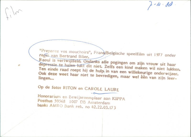 Riton Liebman and Carole Laure - Préparez vos mouchoirs - Vintage Photograph