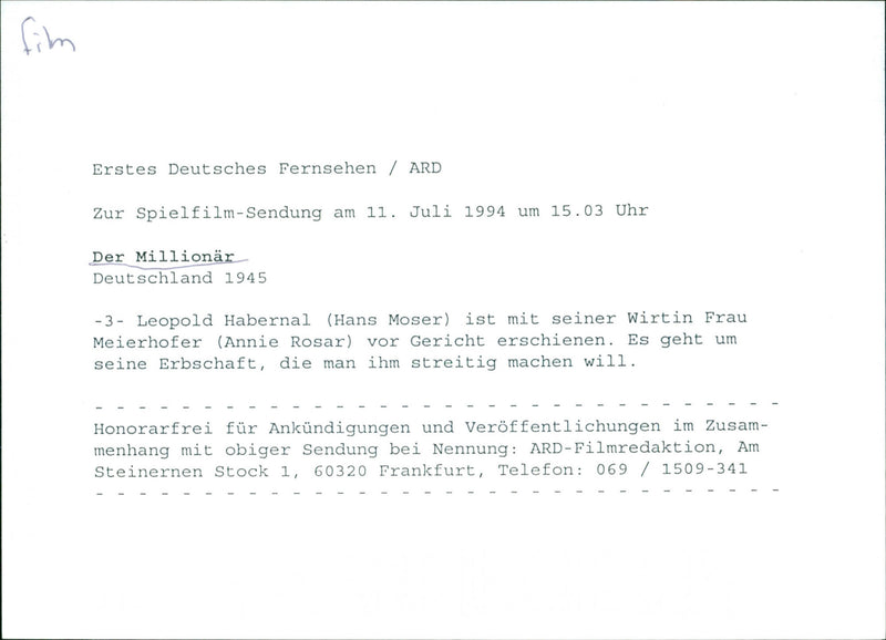 Hans Moser and Annie Rosar - Der Millionär - Vintage Photograph