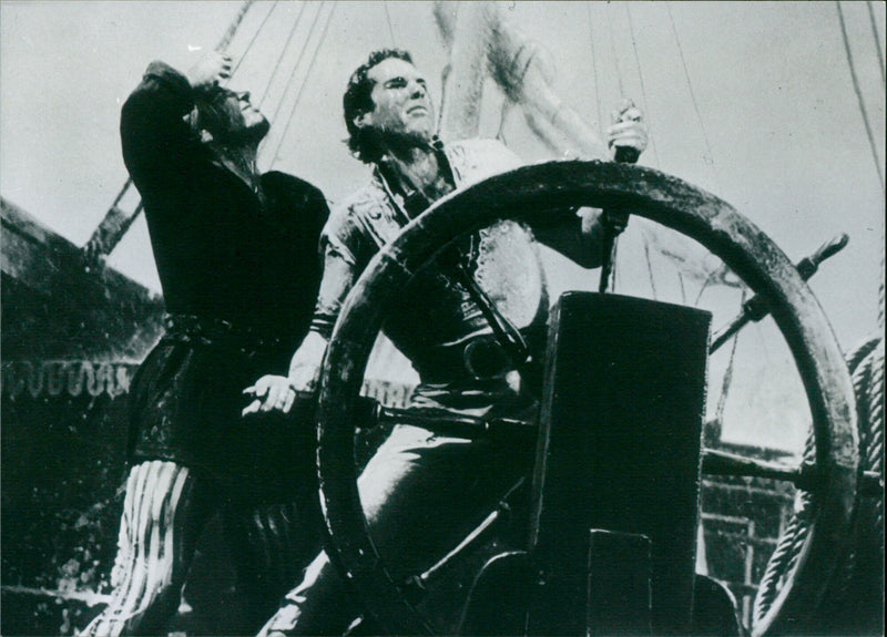 Movie scene: Captain at the wheel - Vintage Photograph