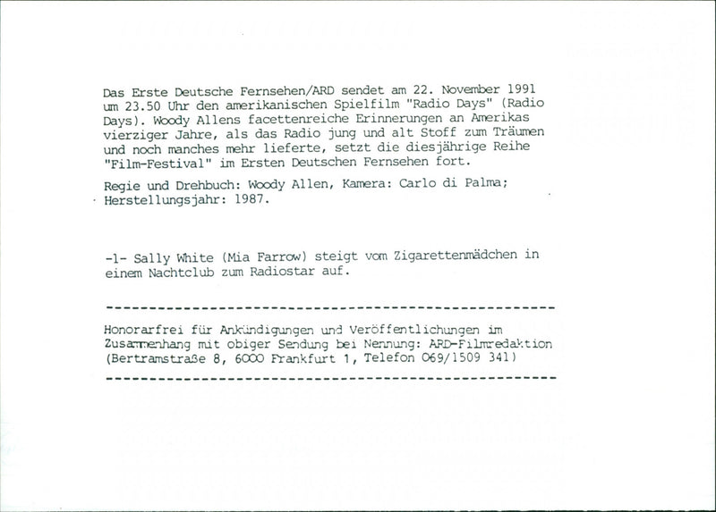 Mia Farrow as Sally White - Radio Days - Vintage Photograph