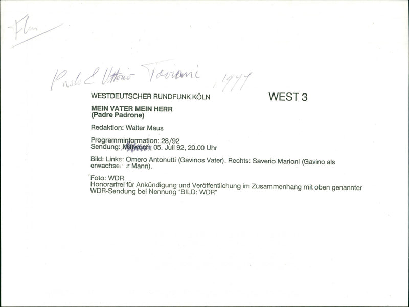 Omero Antonutti and Saverio Marioni - Padre Padrone - Vintage Photograph