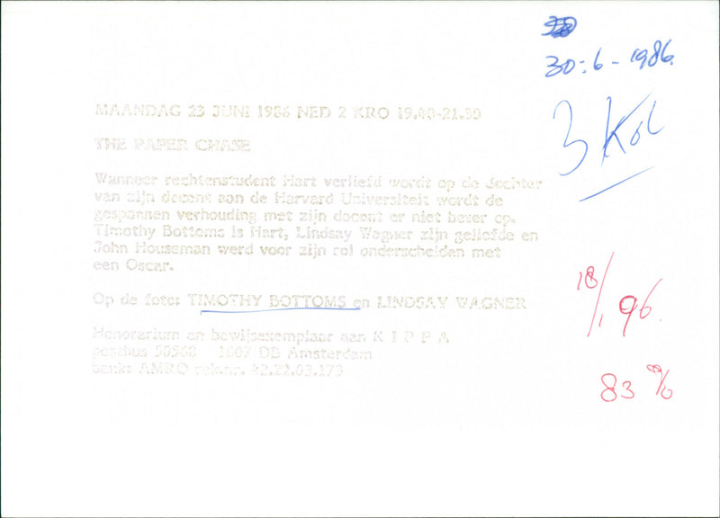 Timothy Bottoms and Lindsay Wagner - The Paper Chase - Vintage Photograph