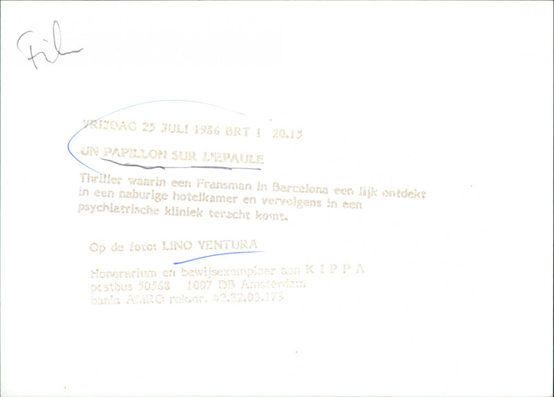 Lino Ventura - Un papillon sur l'épaule - Vintage Photograph