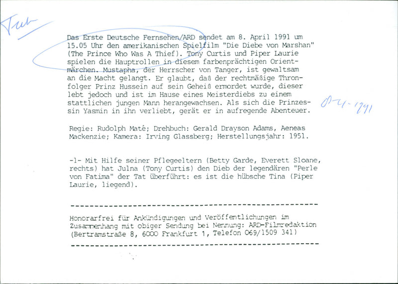 Betty Garde, Everett Sloane, Tony Curtis and Piper Laurie - The Prince Who Was a Thief - Vintage Photograph