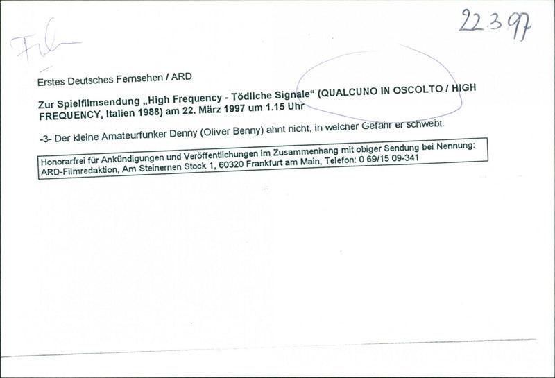 Oliver Benny - Qualcuno in ascolto/High Frequency - Vintage Photograph