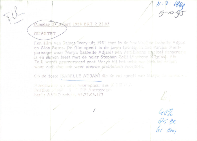 Isabelle Adjani - Quartet - Vintage Photograph