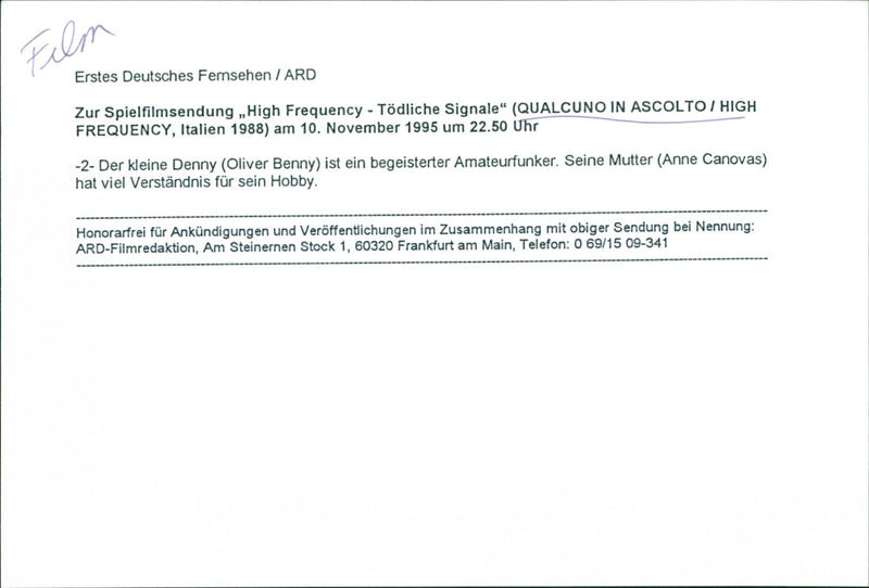 Oliver Benny and Anne Canovas - Qualcuno in ascolto/High Frequency - Vintage Photograph