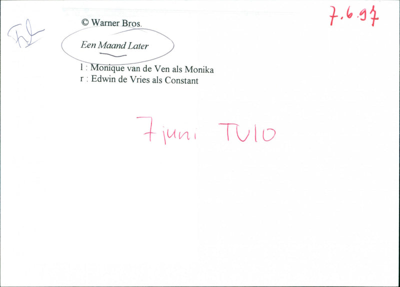 Monique van de Ven and Edwin de Vries in a scene from the Dutch film "A Month Later". - Vintage Photograph