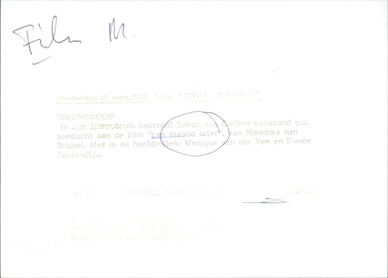 Monique van der Ven and Fenée Soutendijk star in the film 'A Month Later' - Vintage Photograph