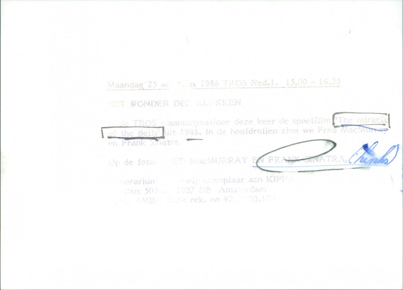 Frank Sinatra and Fred MacMurray - The Miracle of the Bells - Vintage Photograph