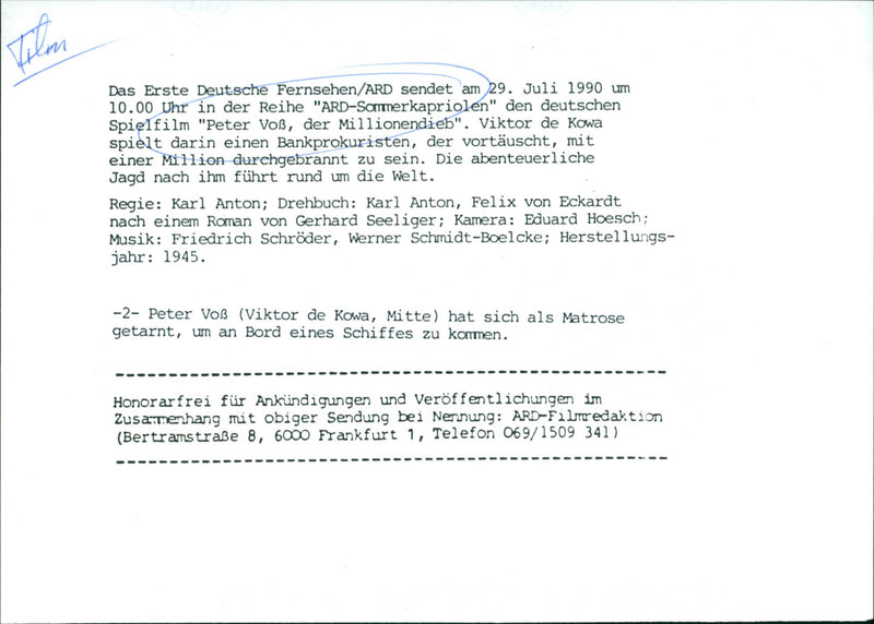 Peter Voss, der Millionendieb - Vintage Photograph