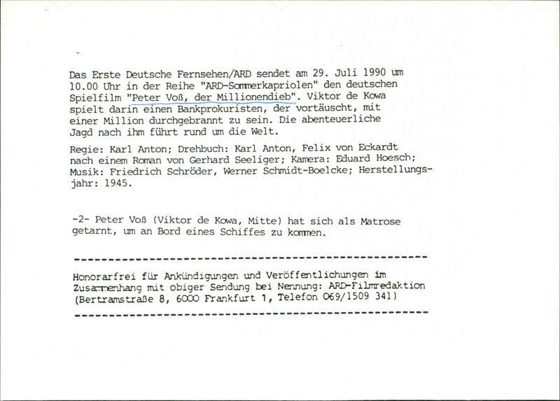 Peter Voss, der Millionendieb - Vintage Photograph